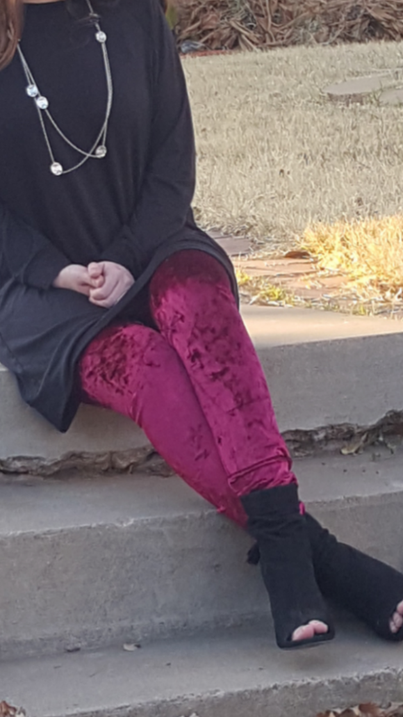 Burgundy velvet leggings
