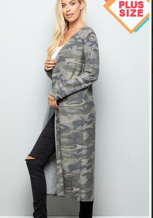 Plus size camo cardigan