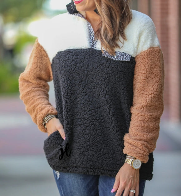 Colorblock sherpa pullover
